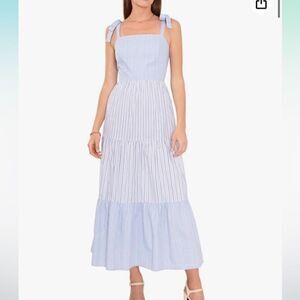Riley & Rae Blue and White Striped Tiered Maxi Sundress - Size Small